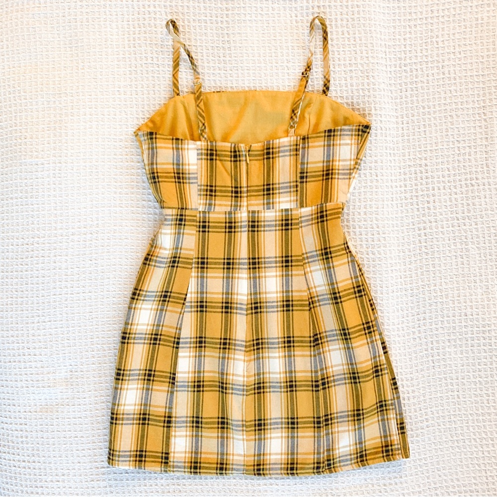 🌻 Clueless inspired Forever 21 yellow plaid strap mini pencil dress. Size Small - Picture 4 of 5